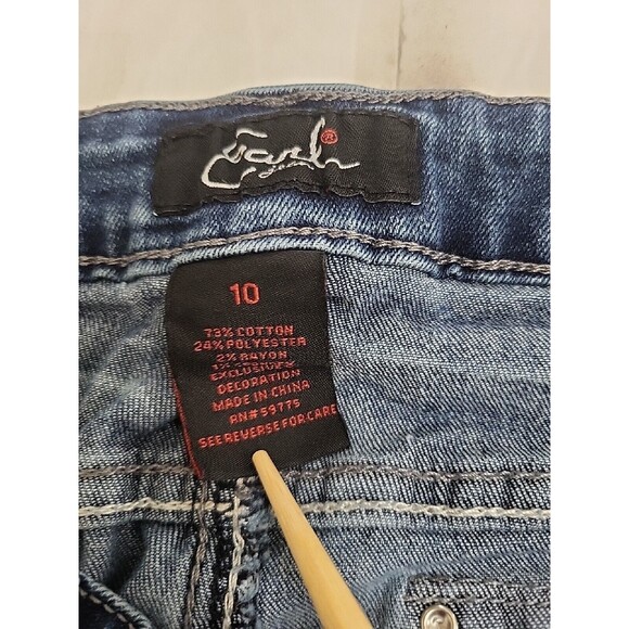 Earl Womens Jeans Blue 10 Denim Slim Boot Cut Western Rhinestone Pockets - Picture 3 of 16